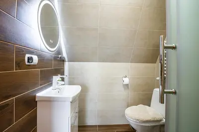a bathroom with a shower with a toilet and a sink at Agrozacisze in Zubrzyca Górna