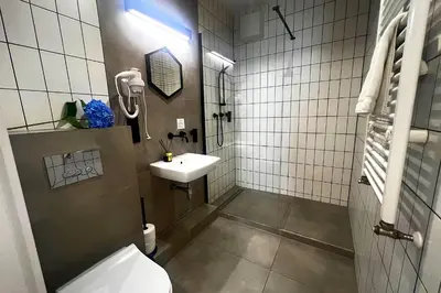 a small bathroom with a toilet and a sink at Susan Apartaments Kraków Kazimierz in Kraków