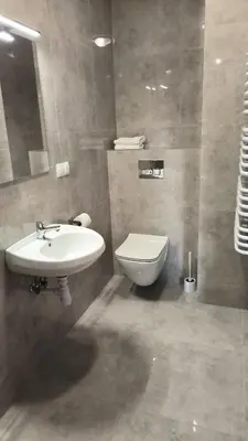 a bathroom with a sink and a toilet at Noclegi Pod Lyskami in Nowy Targ