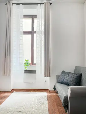 a kitchen counter with a sink and a window at Smart Studio for 3 guests 8 min to Main Square in Kraków