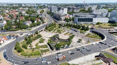 an aerial view of a city with traffic at Topolowa Modern Studio by BookingHost in Kraków