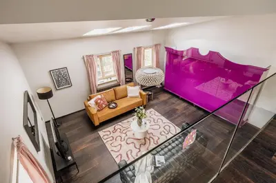 an overhead view of a living room with a couch at Wolnica No 11 Residence in Kraków