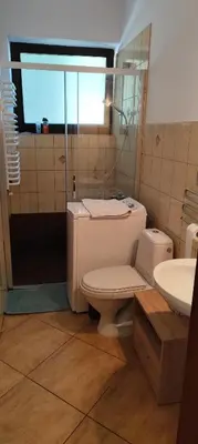 a bathroom with a toilet and a sink at Za Rabą Nowy in Myślenice