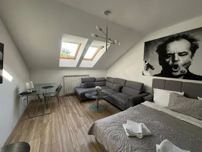 a living room with a bed and a couch at Kraków Litewska Vintage in Kraków