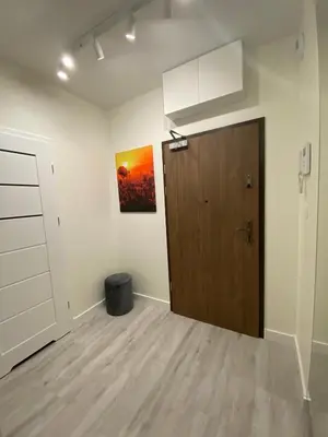 a room with a door and a painting on the wall at Pure Vista Apartment in Kraków
