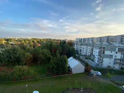 an aerial view of a city with apartment buildings at Pure Vista Apartment in Kraków