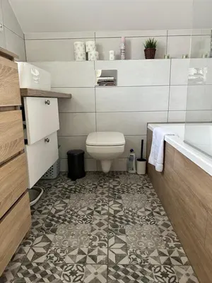 a bathroom with a toilet and a sink at Apartament Buldog in Zawoja