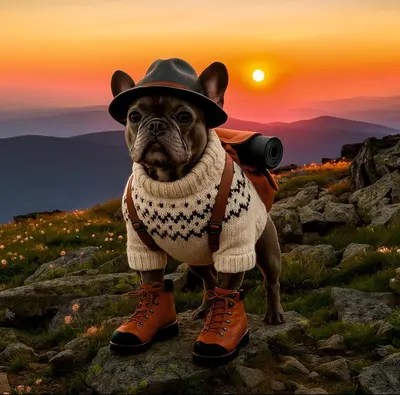 a dog wearing a hat with a camera and boots at Apartament Buldog in Zawoja