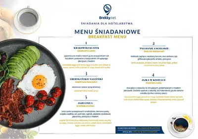 a menu for a meal with a plate of food at LORETO 3 by Cozyplace in Kraków