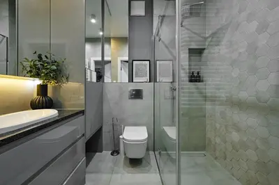 a bathroom with a toilet and a glass shower at Velvet Dreams Apartments 46 in Kraków