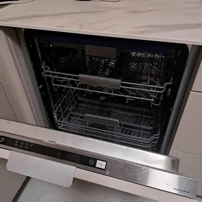 an oven with its door open with racks inside at Niwy8Rooms in Oświęcim