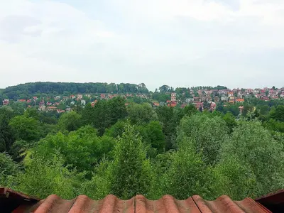 a view of a city from the top of a roof at Gościniec i Restauracja Salton in Bochnia
