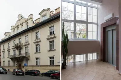 a building with a large window in front of it at Vanilla 1, 2bdr 2bth 5min to Main Square in Kraków