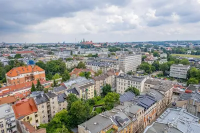 an aerial view of a city with buildings at Kraszewskiego Apt - Balcony, Park & River nearby - by Rentujemy in Kraków