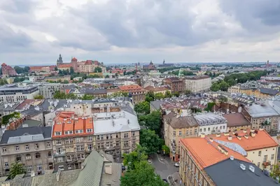 an aerial view of a city with buildings at Kazimierz Apt - Top Location - by Rentujemy in Kraków