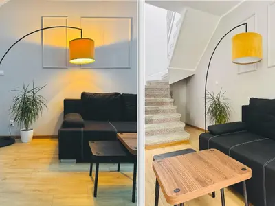 a living room with a couch and a table at GREEN APARTMENTS #Kazimierz, building C in Kraków