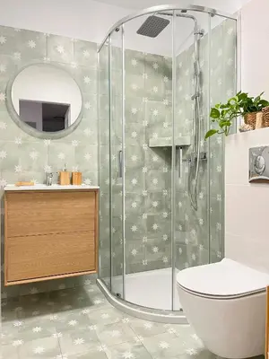 a bathroom with a shower with a toilet and a sink at Cozy Apartment 10 minutes to Wawel Castle in Kraków