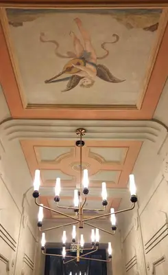 a ceiling with a painting and a chandelier at Apartment next to Wawel, Premium Stay in Central Krakow by Koletek 3 in Kraków