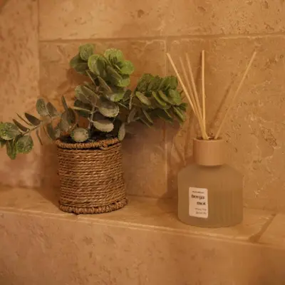 two plants sitting on top of a counter with a vase at Leśny Zakątek Zawoja in Stryszawa