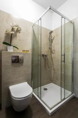 a bathroom with a shower and a toilet at Grodzka Royal Apartments in Kraków