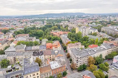 an aerial view of a city with buildings at Kraków Apt - Top Location, Old Town Nearby - by Rentujemy in Kraków