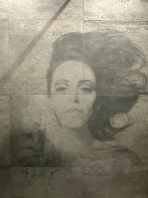 a drawing of a woman smoking a cigarette at Blue Harmony Apartment in Kraków