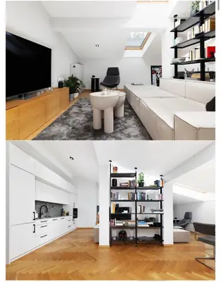 a living room with a couch and a tv at M&D Apartment in Kraków