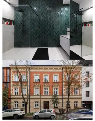 a collage of two pictures of a building and a building at M&D Apartment in Kraków