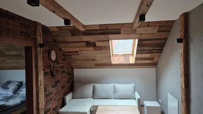 a room with a couch and a bed and a window at Relaks Nad Potokiem in Sidzina
