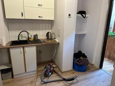 a kitchen with a sink and a vacuum at Wolnica Apartament 2 in Kraków