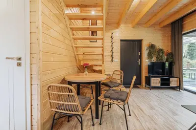 a barn house with a stone patio and a building at Honey House Wierchy- prywatna strefa SPA in Jaszczurowa