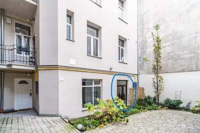 a house with a hula hoop outside of it at Charming Kazimierz Studio near Wawel in Kraków