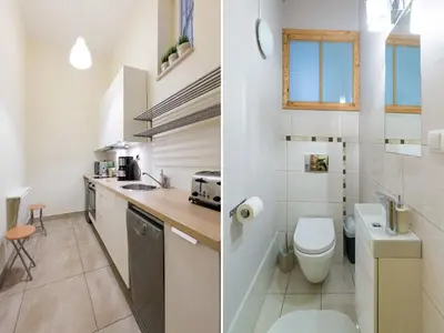 a small bathroom with a toilet and a sink at 5 Bedroom Family Apartment in Kraków