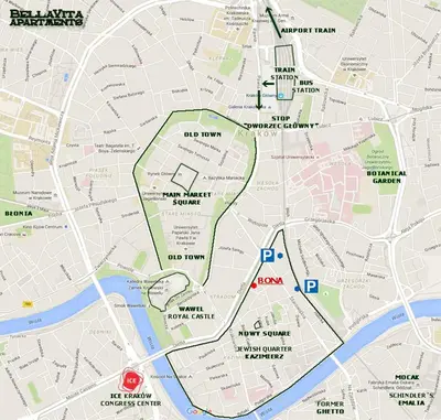 a map of the city of dublin with at Bona Studio, City Center, WiFi in Kraków