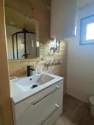 a bathroom with a white sink and a mirror at Sister's House Zator in Palczowice