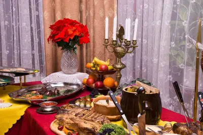 a table with a buffet of food on it at Zajazd Zagłoba in Widoma