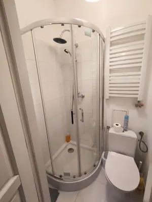 a bathroom with a shower and a toilet at Daniel Apart Hotel Krakow Central in Kraków