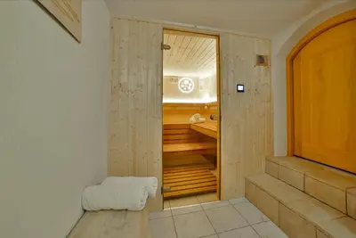 a room with a sauna with a wooden closet at Zwierzogród in Rabka