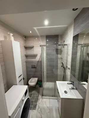 a bathroom with a shower and a sink and a toilet at Mieszkanie z parkingiem podziemnym Przewóz Podgórze in Kraków