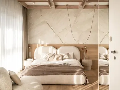 a bedroom with a large bed with a white headboard at SOFTly Landmark View City Center FREE PARKING in Kraków