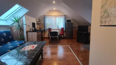 a living room with a couch and a table at Noclegi pod Sosnowym Drzewem in Pieskowa Skała
