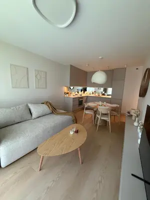 a living room with a couch and a table at Jasna Elegancja in Kraków