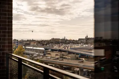 a view of a city from a balcony at Panoramic Landmark View City Center FREE Parking in Kraków