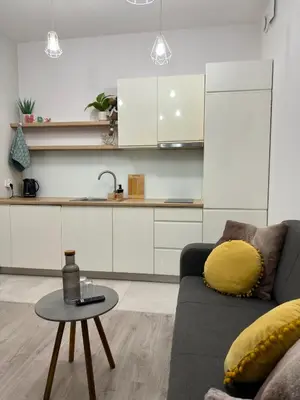 a living room with a couch and a table at Green Rest Apartment Cracow in Kraków