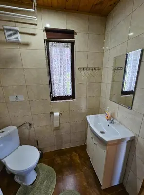 a bathroom with a toilet and a sink at Domki Mosorczyk in Zawoja