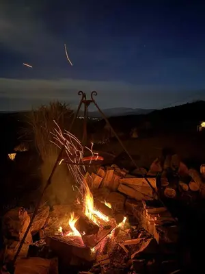 a fire pit with a bunch of logs at Willa pod Leskowcem - agroturystyka - pokoje pod wynajem in Jaszczurowa