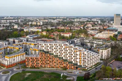 an aerial view of a city with tall buildings at Apartamenty Lew Invest, Stare Miasto, Bezpłatny parking in Kraków