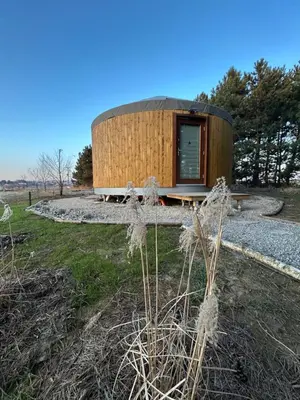 a bathroom with a sink and a mirror at Jurta Jura leśna in Przybysławice
