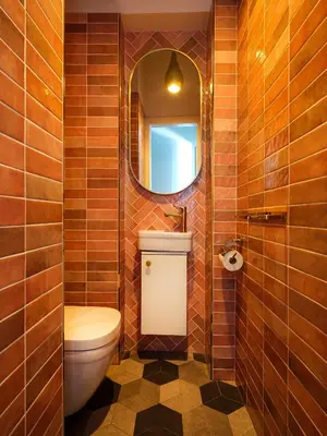 a bathroom with a toilet and a mirror at Royal Vistula Luxury Apartment in Kraków
