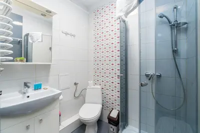 a bathroom with a shower and a toilet and a sink at Jaremy Standard Apartment by BookingHost in Kraków